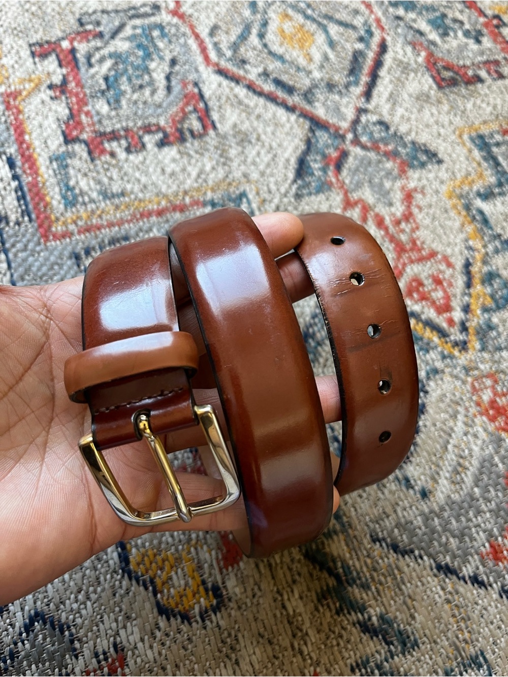 Trafalgar Men's Classic Tan/Cognac Leather Belt with Gold Buckle size 32